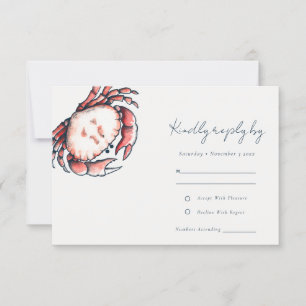 Elegant Red Navy Onderwater Crab Coastal Wedding RSVP Kaartje