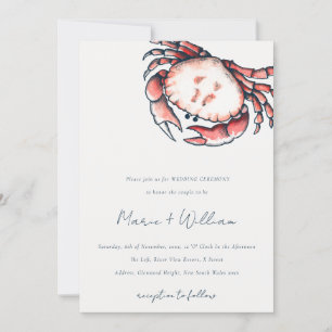 Elegant Red Navy onderwater Crab Nautical Wedding Kaart