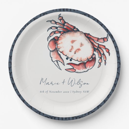 Elegant Red Navy onderwater Crab Nautical Wedding Papieren Bordje (Voorkant)