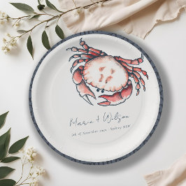Elegant Red Navy onderwater Crab Nautical Wedding Papieren Bordje