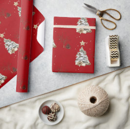 Elegant Red New Year Frosted Tree Cadeaupapier