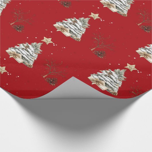Elegant Red New Year Frosted Tree Cadeaupapier (Hoek)