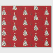 Elegant Red New Year Frosted Tree Cadeaupapier (Vlak)