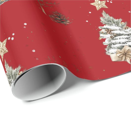 Elegant Red New Year Frosted Tree Cadeaupapier (Rol Hoek)