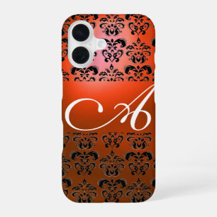 ELEGANT RED ORANJE BLACK DAMASK MONOGRAM iPhone 16 HOESJE