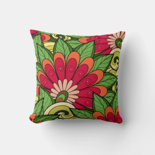 Elegant Red Oranje Green Flowers en Swirl Kussen