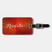 Elegant Red Oranje Mandala Monogram Bagagelabel (Voorkant horizontaal)