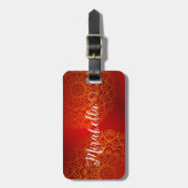 Elegant Red Oranje Mandala Monogram Bagagelabel (Voorkant verticaal)