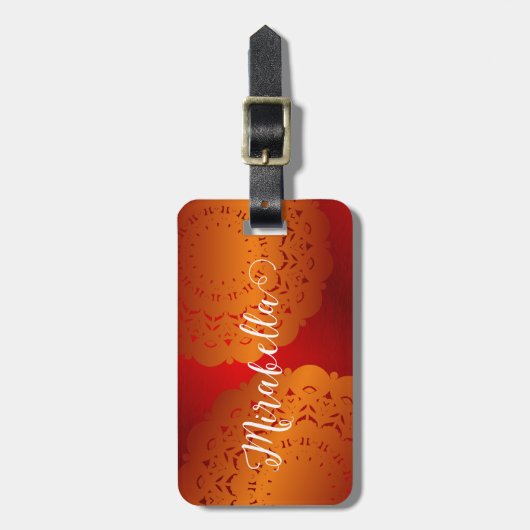 Elegant Red Oranje Mandala Monogram Bagagelabel (Voorkant verticaal)