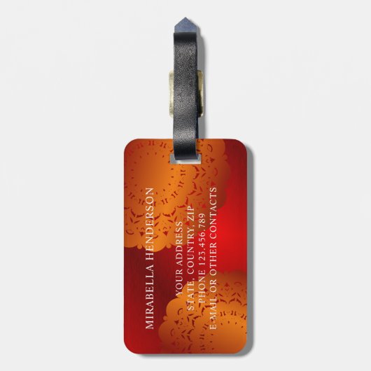 Elegant Red Oranje Mandala Monogram Bagagelabel (Achterkant verticaal)