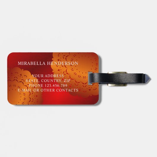 Elegant Red Oranje Mandala Monogram Bagagelabel (Achterkant horizontaal)