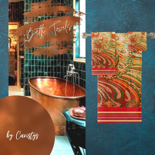 Elegant Red Oranje Yellow Brocade Bad Handdoek