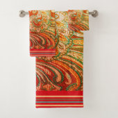 Elegant Red Oranje Yellow Brocade Bad Handdoek