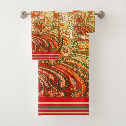 Elegant Red Oranje Yellow Brocade Bad Handdoek (Insitu)