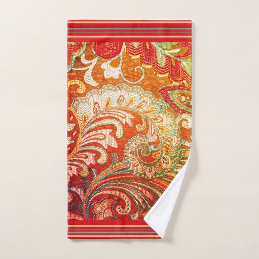 Elegant Red Oranje Yellow Brocade Bad Handdoek (Handdoek)