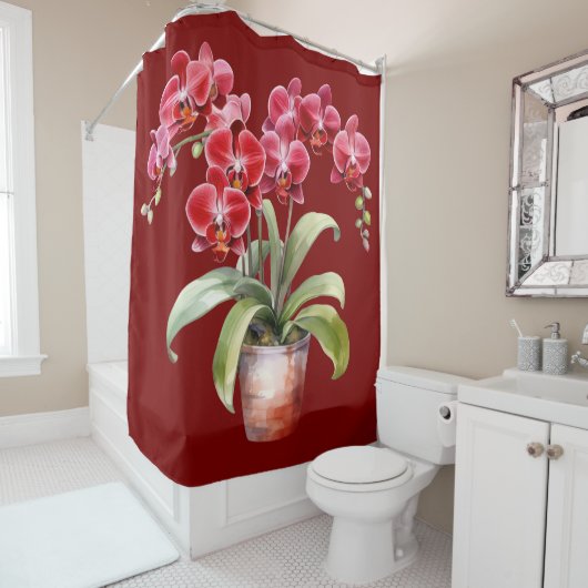 Elegant Red Orchids Shower Curtain Douchegordijn (In situ)