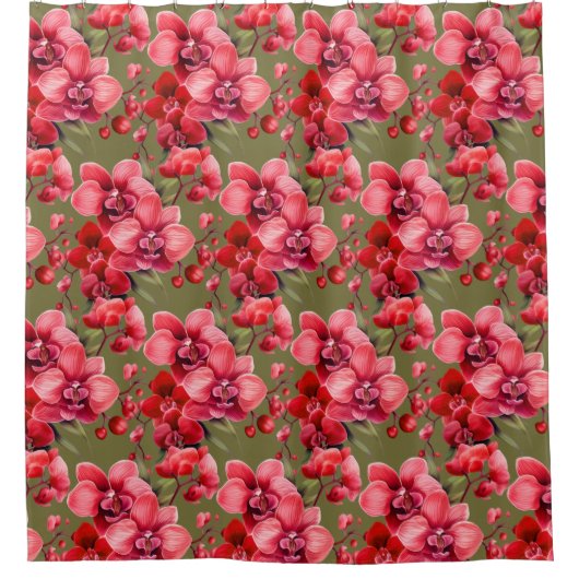 Elegant Red Orchids Shower Curtain Douchegordijn (Voorkant)