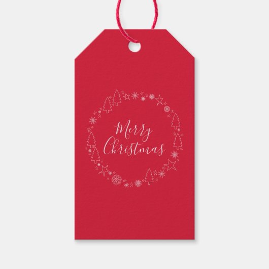 Elegant Red Original Handrawn Kerstmis Wreater Cadeaulabel (Voorkant)