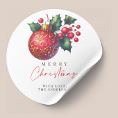 Elegant Red Ornament Christmas Ronde Sticker