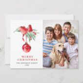 Elegant Red Ornament kerstgroet 3 FOTO Feestdagenkaart (Voorkant)