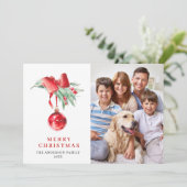 Elegant Red Ornament kerstgroet 3 FOTO Feestdagenkaart (Staand voorkant)