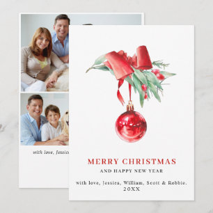 Elegant Red Ornament kerstgroet 3 FOTO Feestdagenkaart
