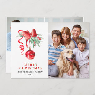 Elegant Red Ornament kerstgroet 3 FOTO Feestdagenkaart