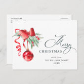 Elegant Red Ornament Merry Kerstfeestdag Briefkaart (Voorkant / Achterkant)