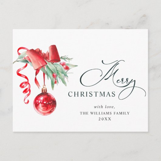 Elegant Red Ornament Merry Kerstfeestdag Briefkaart (Voorkant)