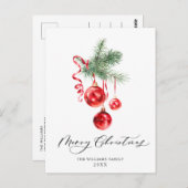Elegant Red Ornament Merry Kerstfeestdag Briefkaart (Voorkant / Achterkant)