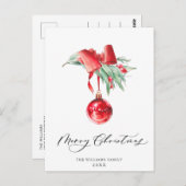 Elegant Red Ornament Merry Kerstfeestdag Briefkaart (Voorkant / Achterkant)