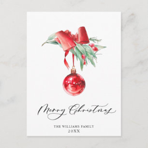 Elegant Red Ornament Merry Kerstfeestdag Briefkaart