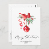 Elegant Red Ornament Merry Kerstfeestdag Briefkaart (Voorkant / Achterkant)