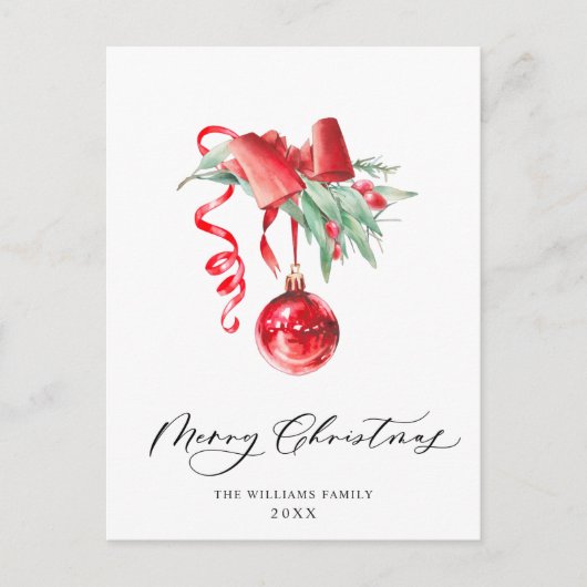 Elegant Red Ornament Merry Kerstfeestdag Briefkaart (Voorkant)