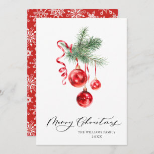 Elegant Red Ornament Merry kerstgroet Feestdagenkaart