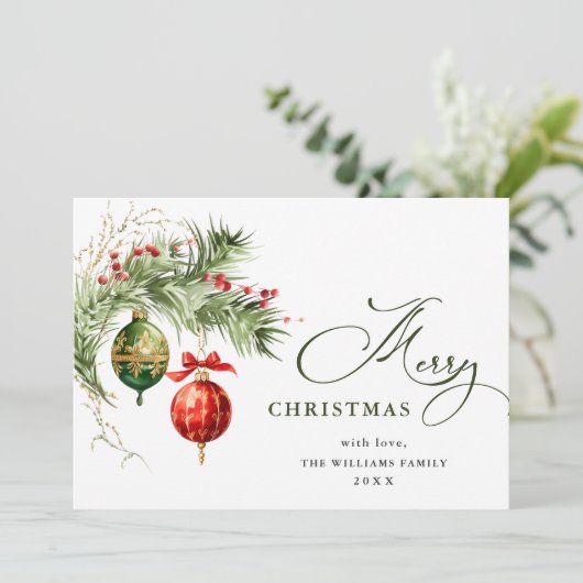 Elegant Red Ornament Merry kerstgroet Feestdagenkaart (Staand voorkant)