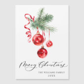 Elegant Red Ornament Merry Kerstmis Magnetic Card (Voorkant)