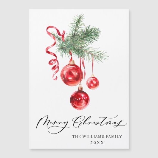 Elegant Red Ornament Merry Kerstmis Magnetic Card (Voorkant)