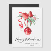 Elegant Red Ornament Merry Kerstmis Magnetic Card (Voorkant / Achterkant)