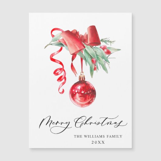 Elegant Red Ornament Merry Kerstmis Magnetic Card (Voorkant)