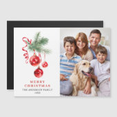 Elegant Red Ornament Merry Kerstmis Magnetic Card (Voorkant / Achterkant)