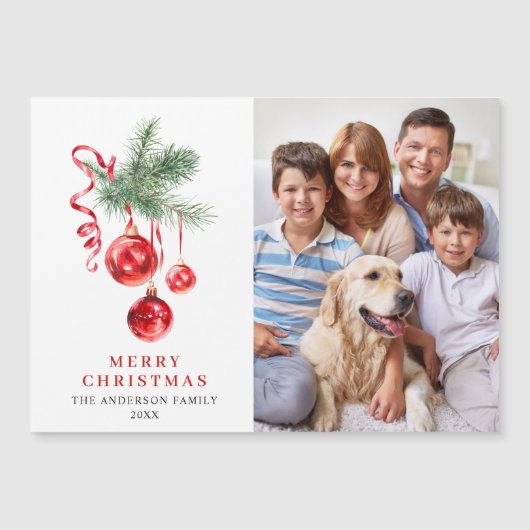 Elegant Red Ornament Merry Kerstmis Magnetic Card (Voorkant)
