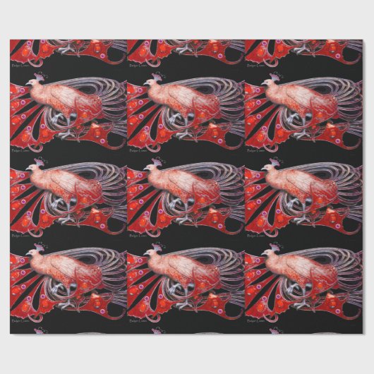 ELEGANT RED PEACOCK MET GEM STONEN CADEAUPAPIER (Vlak)
