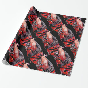 ELEGANT RED PEACOCK MET GEM STONEN CADEAUPAPIER