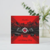 Elegant Red Pearl Black Lace Bow Birthday Party Kaart (Staand voorkant)