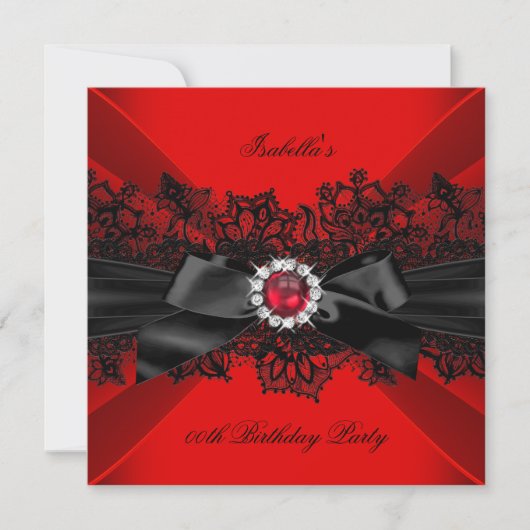 Elegant Red Pearl Black Lace Bow Birthday Party Kaart (Voorkant)