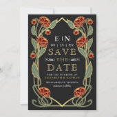 Elegant Red Peony Art Nouveau Wedding Photo Save The Date (Voorkant)