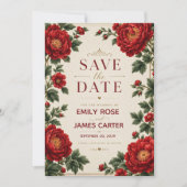 Elegant Red Peony Floral Save The Date (Voorkant)