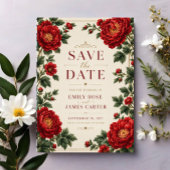 Elegant Red Peony Floral Save The Date