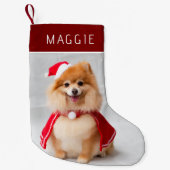 Elegant Red Pet Dog Photo Custom Name Kleine Kerstsok (Voorkant)
